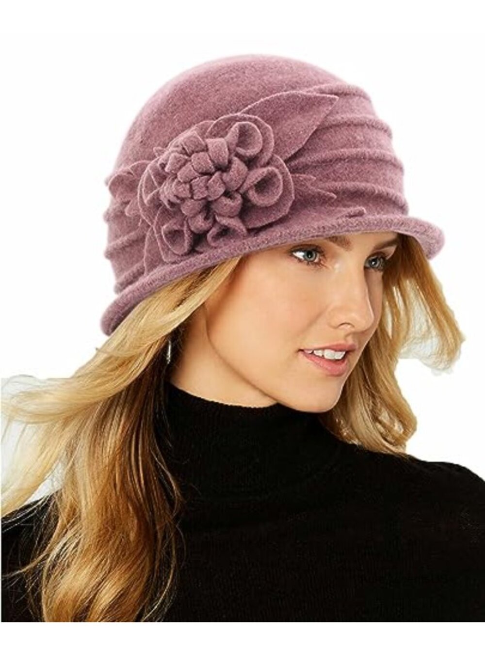 Vintage Wool Cloche Hat Women 1920s Winter Felt Bucket Adjustable